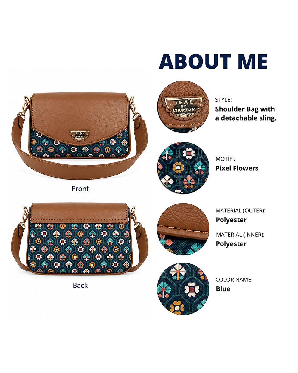 Teal by Chumbak Pixel Flower Shoulder Bag