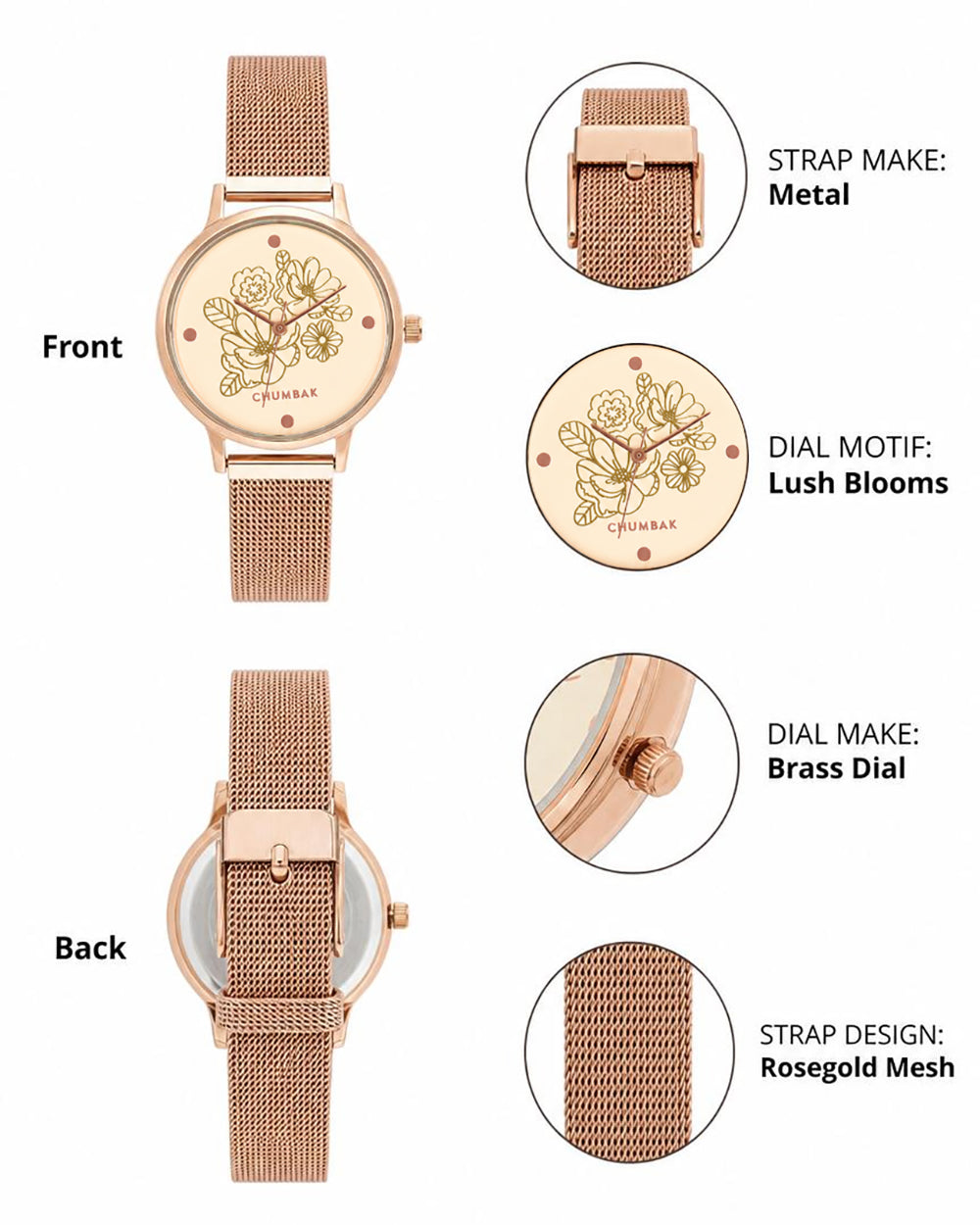 TEAL by Chumbak abstract Peacock Watch, Metal Mesh Strap