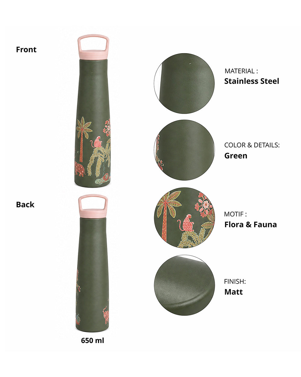 Forest Bloom Insulated Steel Sipper - 650 ml | Forest Folklore