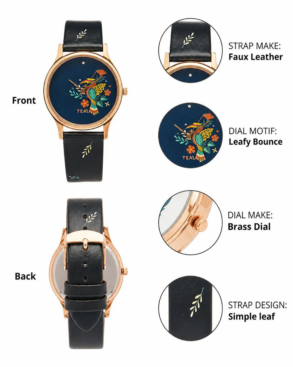 TEAL by Chumbak Tropical Birdie Watch Black