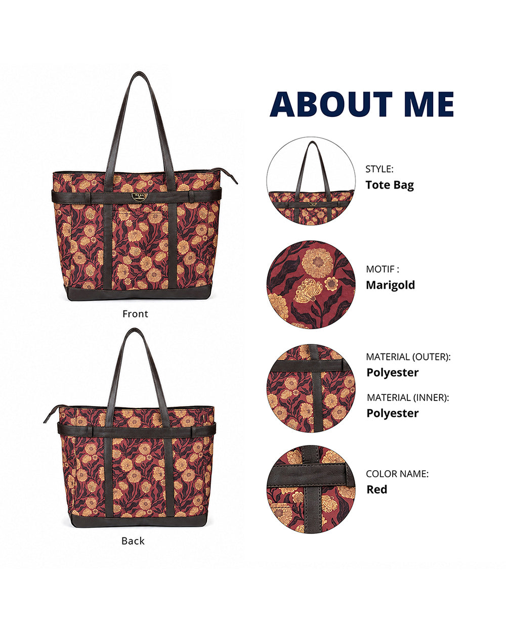 Teal by Chumbak Crimson Marigold Muse Laptop Tote