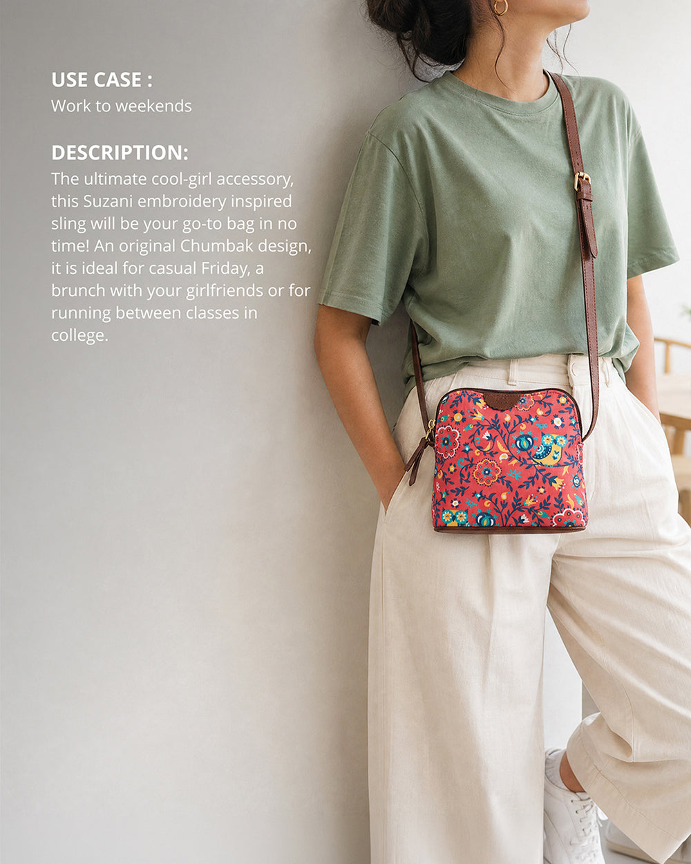 Teal By Chumbak Bukhara Blooms and Boons Sling Bag - Coral