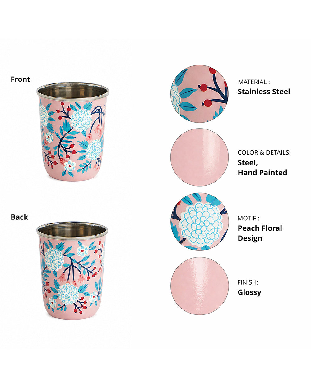 Peach Floral Steel Tumbler Small