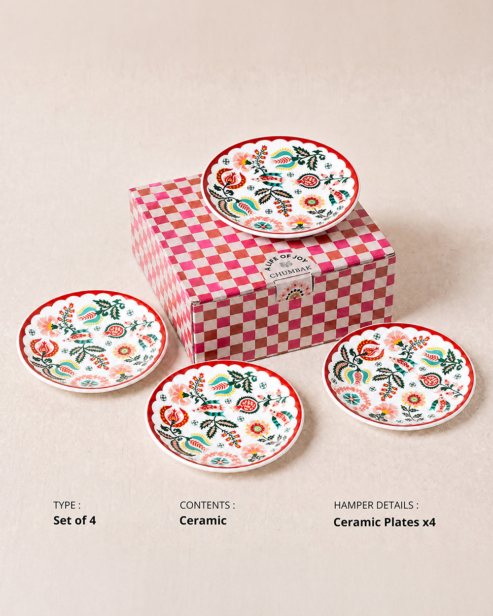Suzani Blossom Snack Plates Gift Set of 4