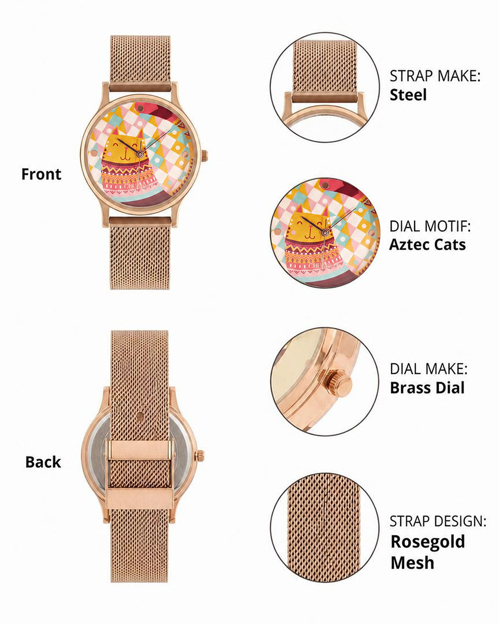 Teal by Chumbak Carnival Cat Watch,Stainless Steel Mesh Strap
