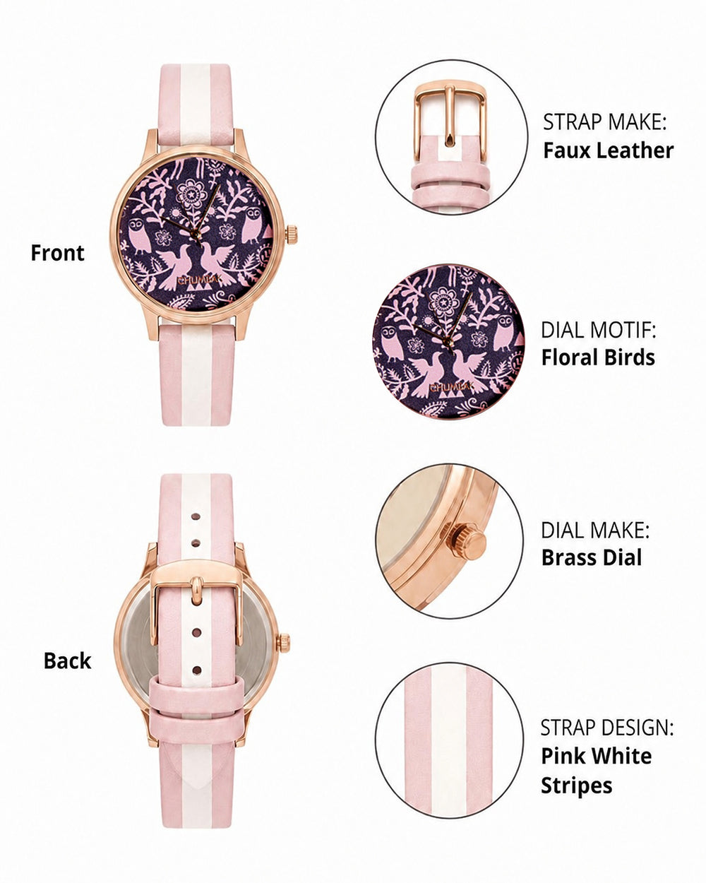 TEAL by Chumbak Floral Birds Wrist Watch- Pink