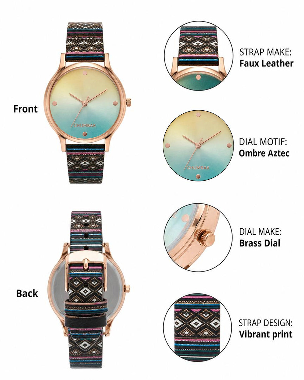 TEAL by Chumbak Ombre Aztec Watch-Black