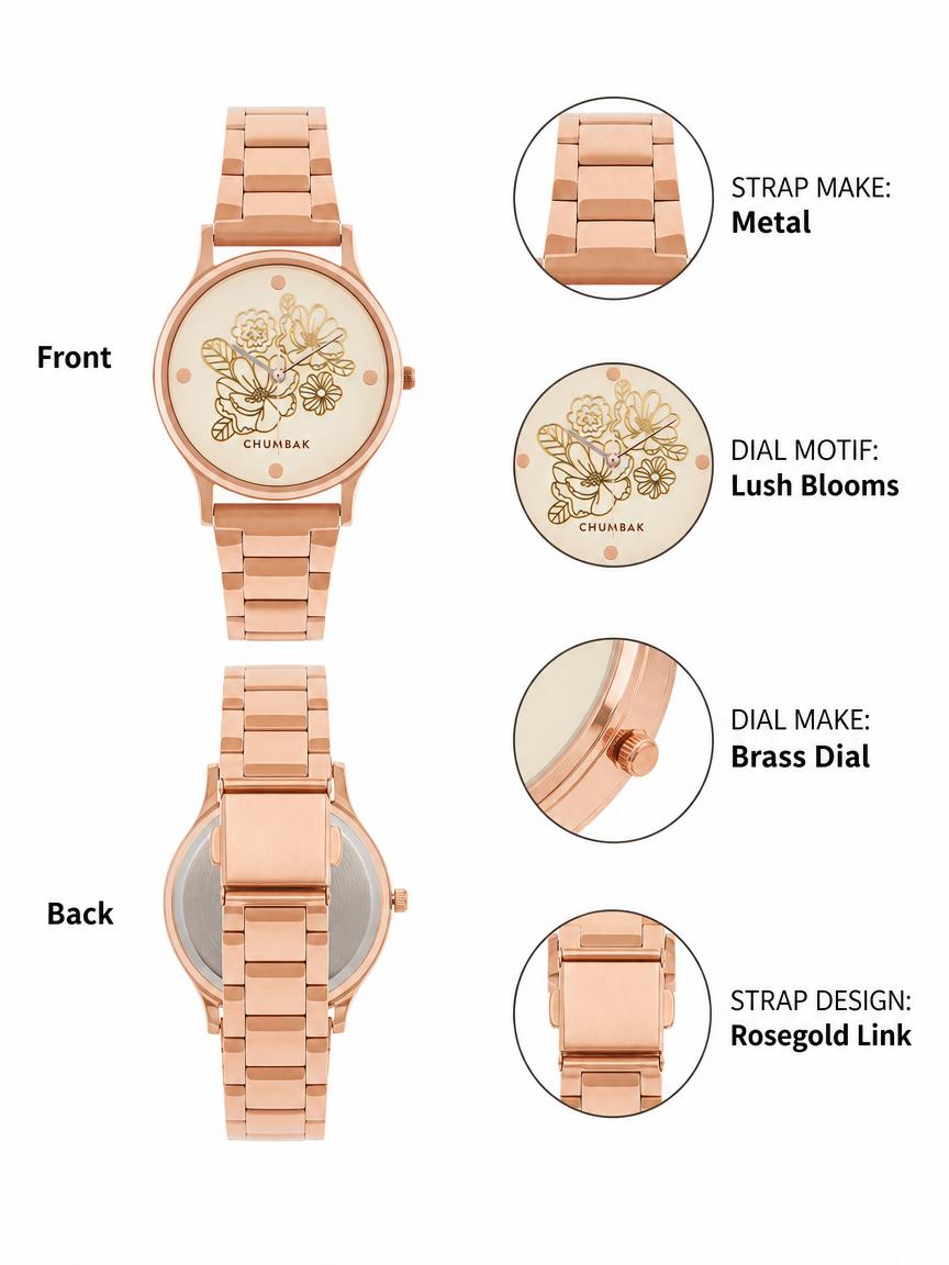 TEAL by Chumbak abstract Peacock Watch, Metal link Strap