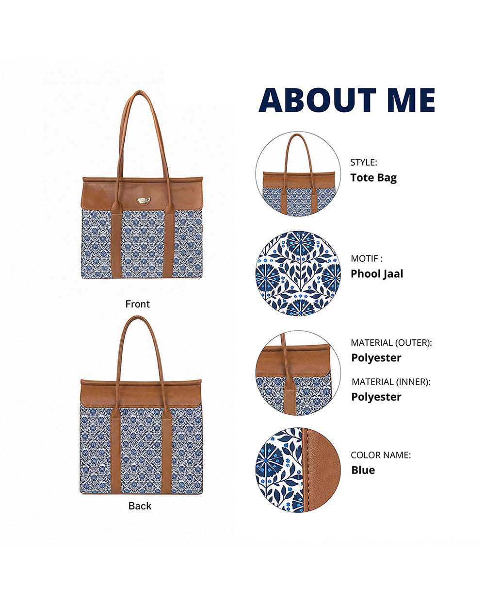 Teal by Chumbak Indigo Phool Jaal Flap Work Tote