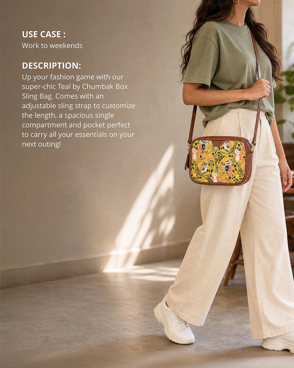 Teal by Chumbak Jungle Stories Box Sling Bag