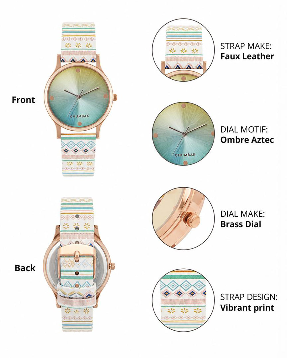 TEAL by Chumbak Ombre Aztec Watch-White