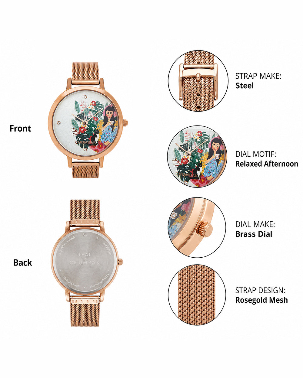 Teal by Chumbak Live Slow Watch,Stainless Steel Mesh Strap