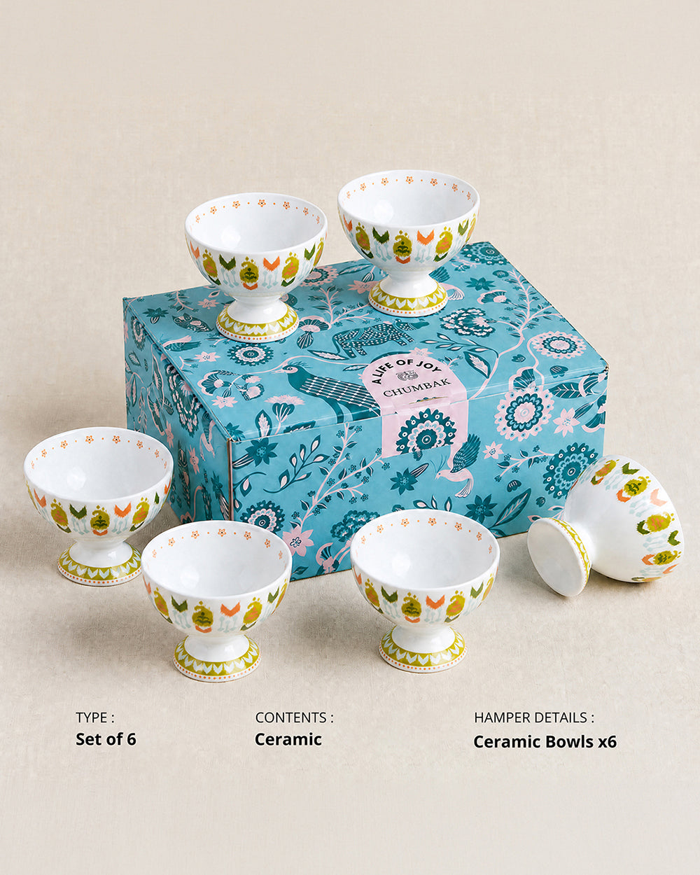 Ikat Paisley Dessert Bowls Gift Set - Set of 6, 160 ml