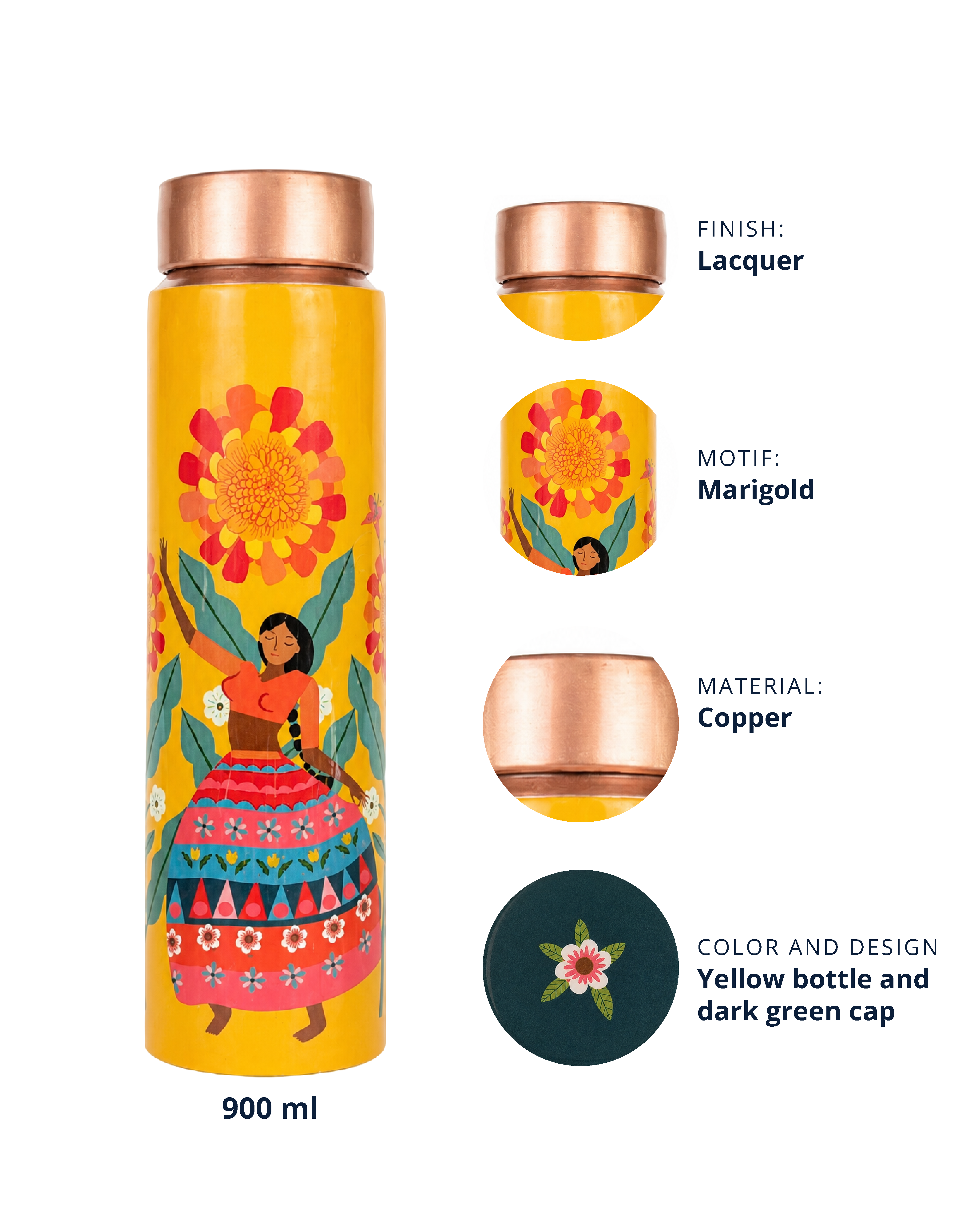 Marigold Lady Copper Bottle | 900 ml