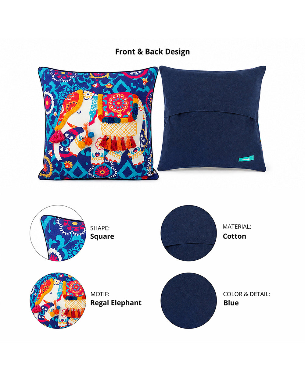 Carnival Elephant Tassel Cushion Cover