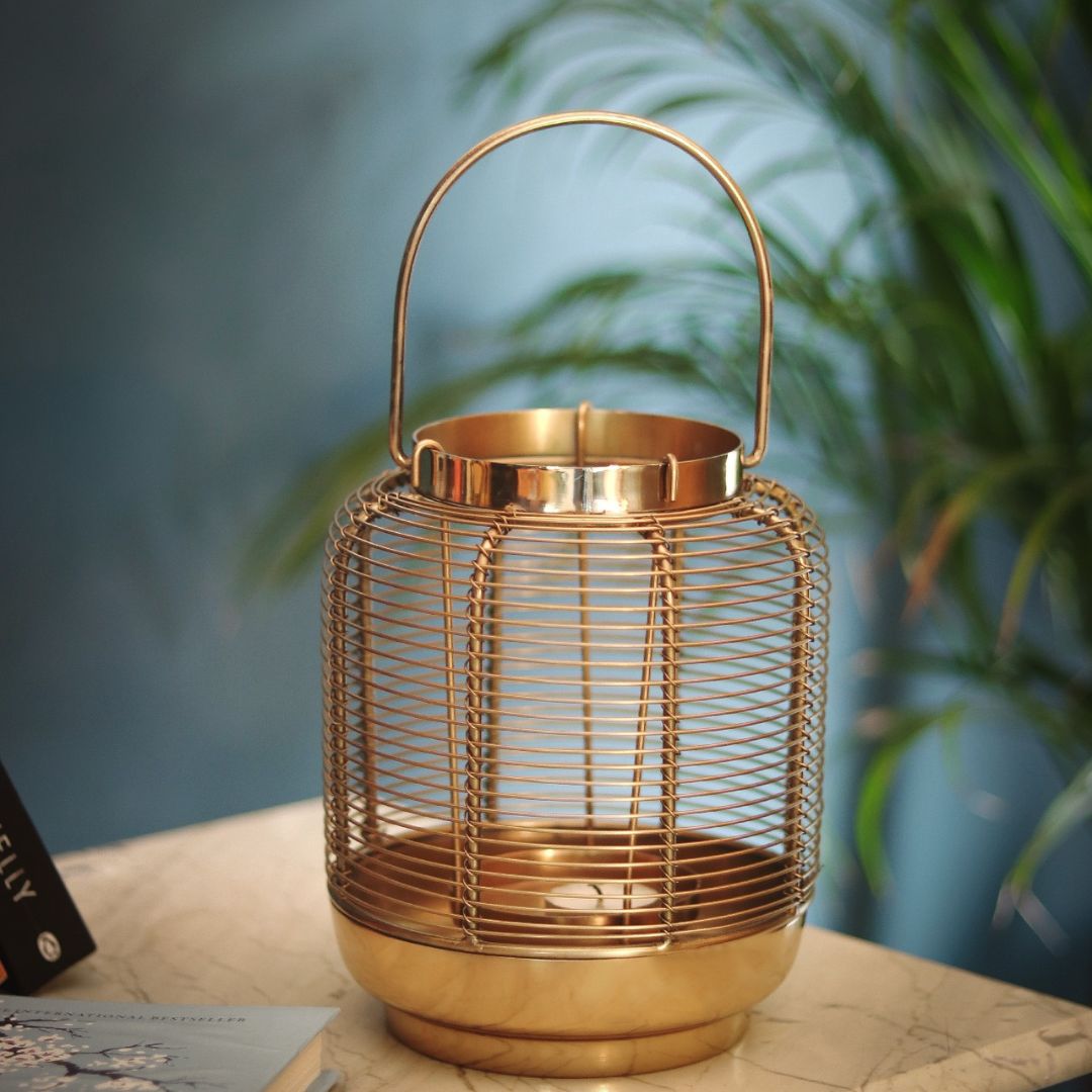 Classic Wire Metal Lantern Gold 7.6"*6.2"