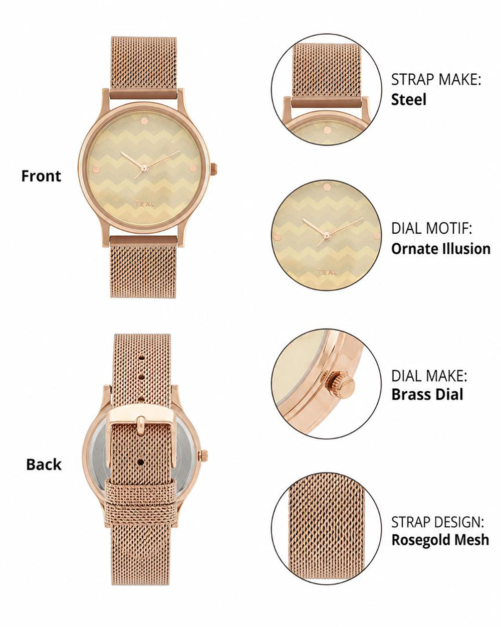 Teal by Chumbak Chevron Watch,Stainless Steel Mesh Strap
