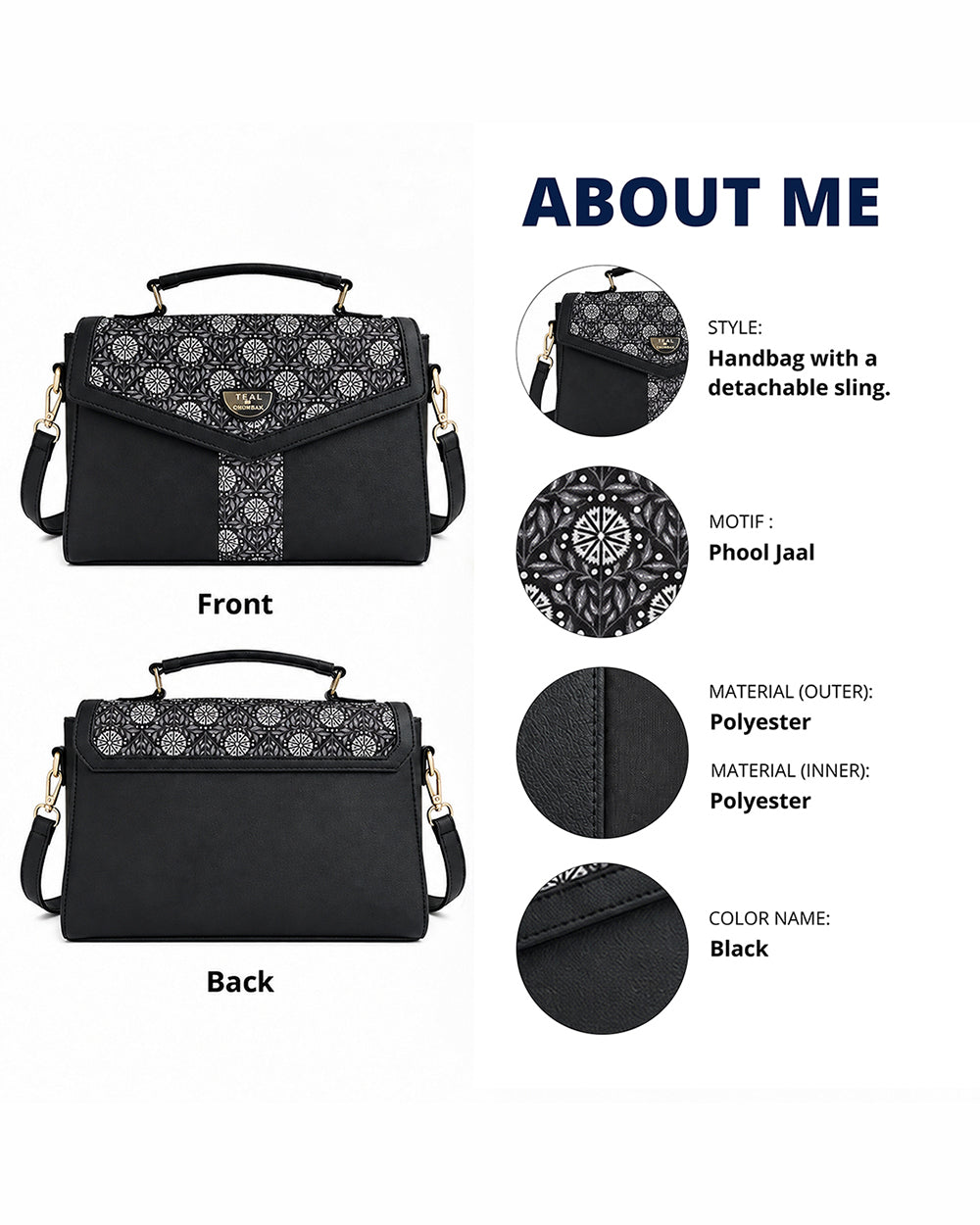 Teal by Chumbak Midnight Phool Jaal Flap Handbag