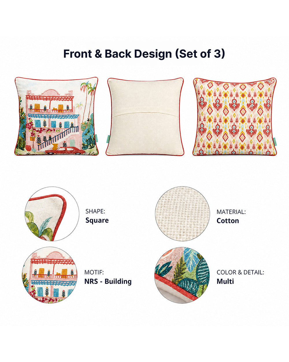 Countryside Ikkat Cushion Cover Set of 3 -16”