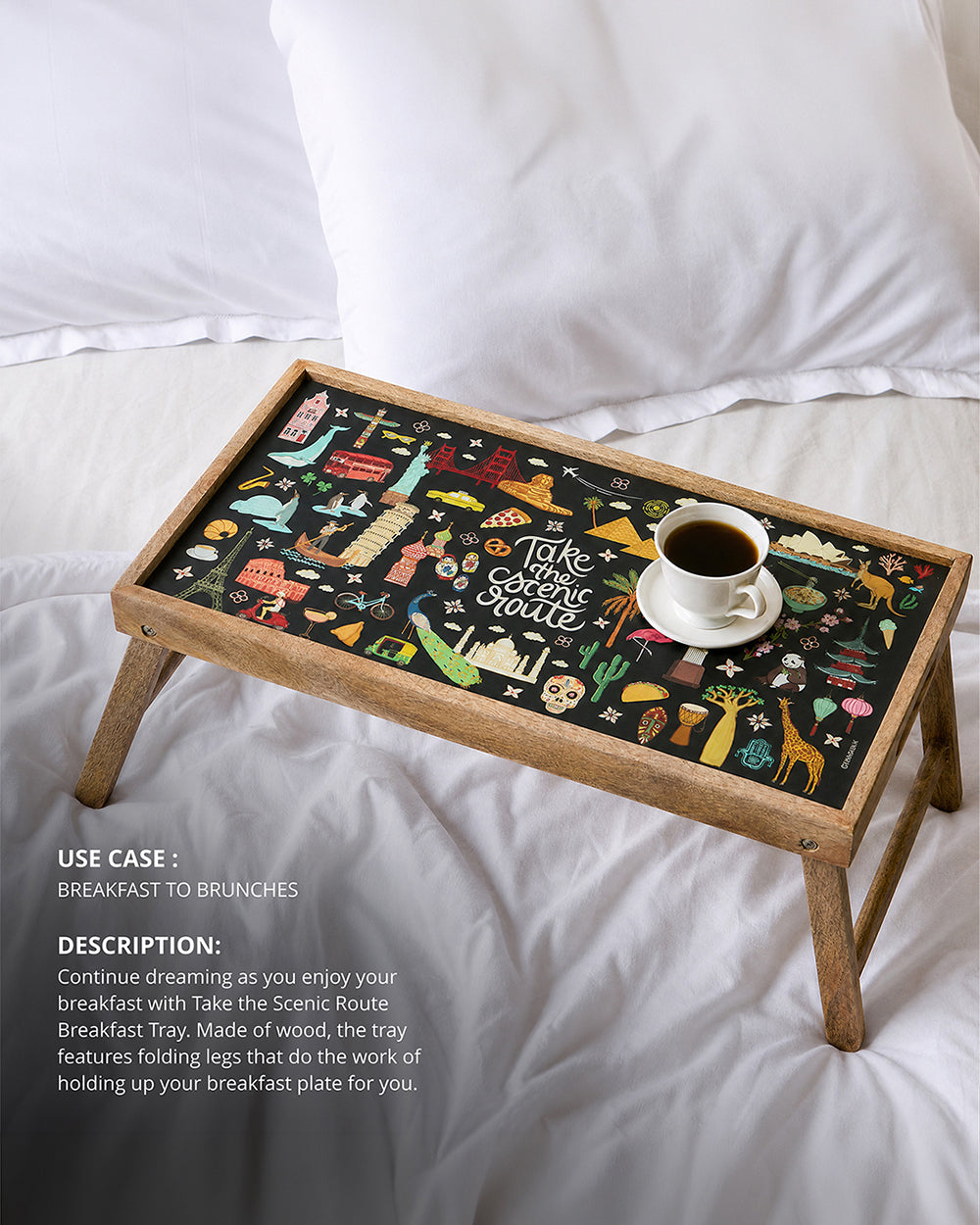 Take the Scenic Route Black Foldable Breakfast Tray
