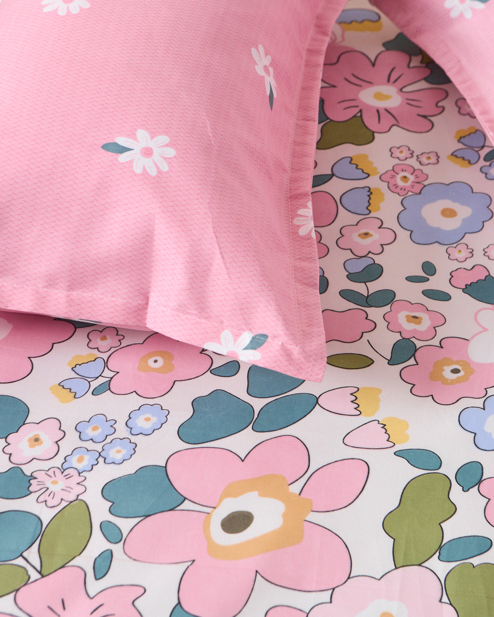 Pink Bloom - Queen Size Bedsheet Polycotton