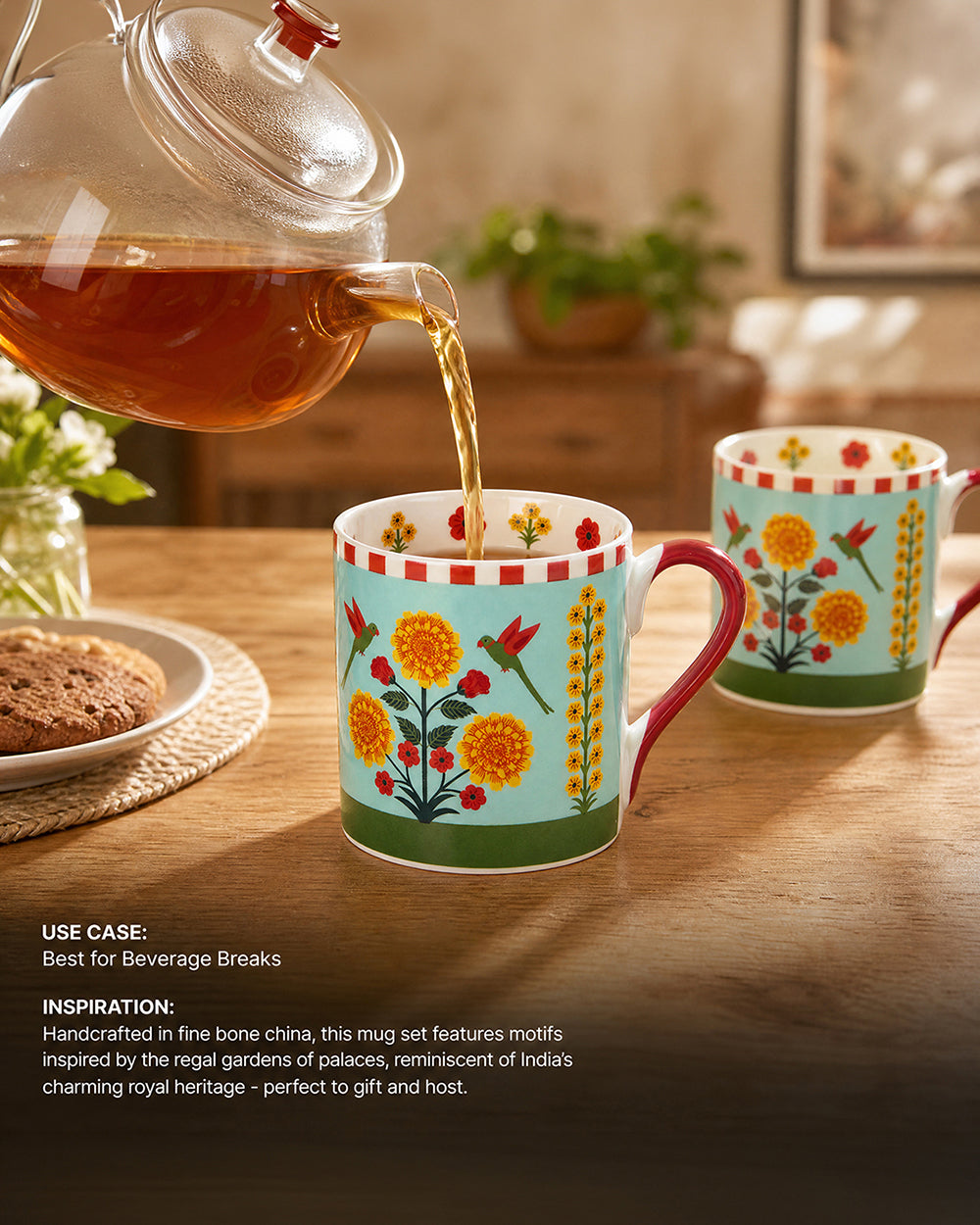 Rani Bagh Mugs Gift Set - Set of 6, 220 ml | Palace Memoirs | Gold Rim