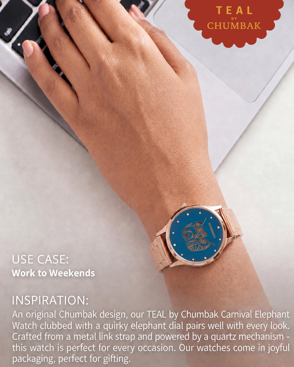 TEAL by Chumbak Carnival Elephant Watch,Metal link Strap