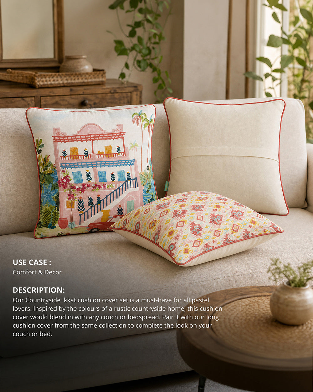 Countryside Ikkat Cushion Cover Set of 3 -16”