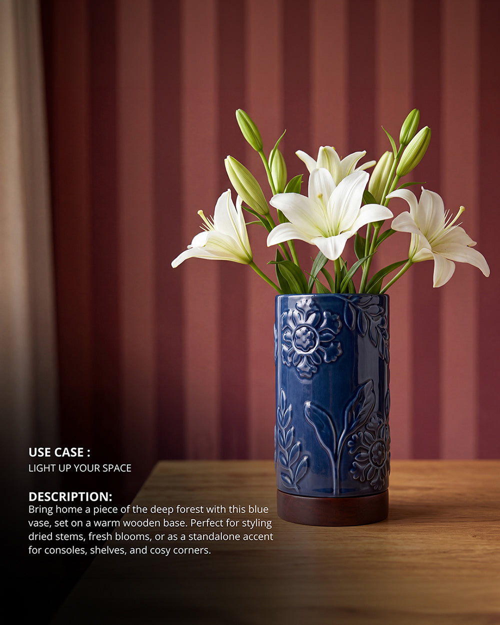 Midnight  Bloom Vase with Wooden Base | Forest Folklore