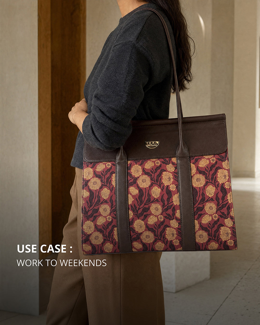 Teal by Chumbak Crimson Marigold Muse Flap Work Tote