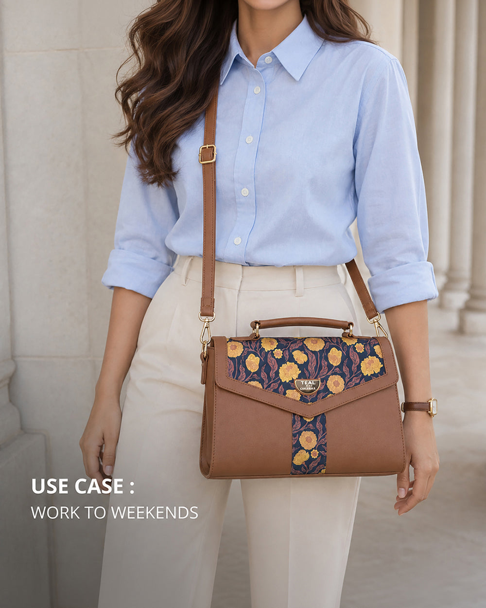 Teal by Chumbak Golden Marigold Muse Flap Handbag