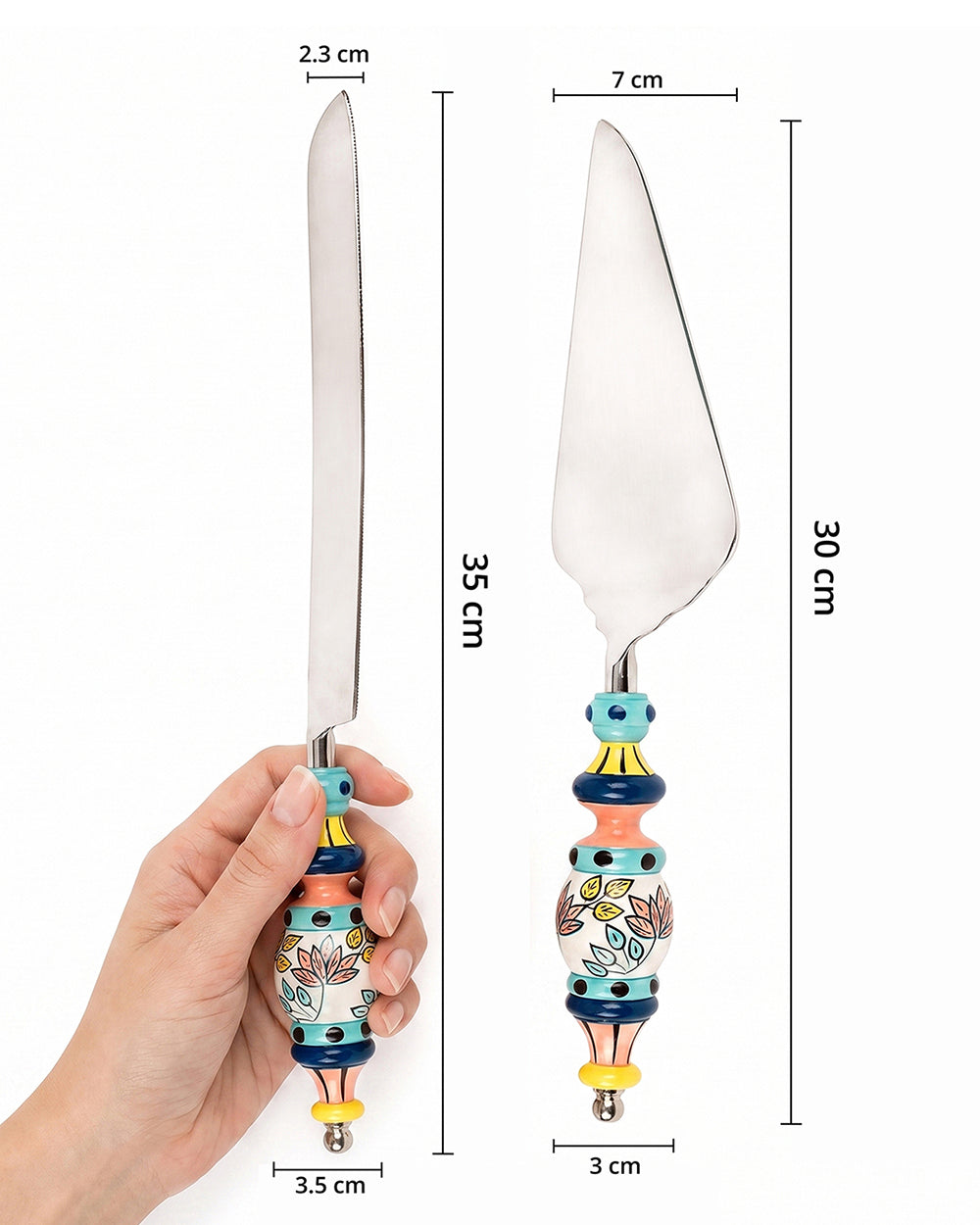 Folk Floral Cake Server Set- Blue