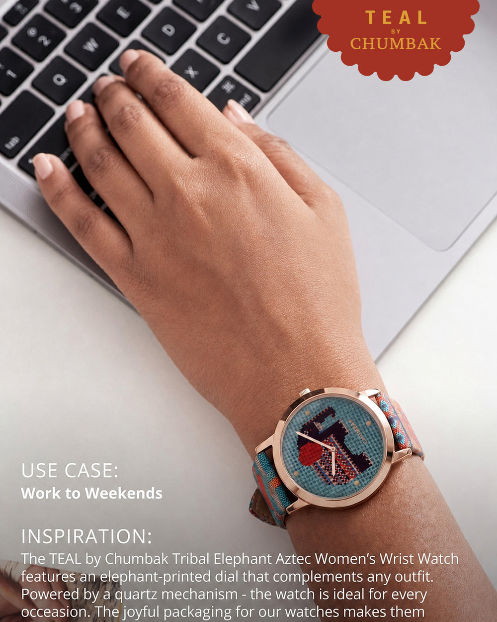 TEAL by Chumbak Tribal Elephant Aztec Watch