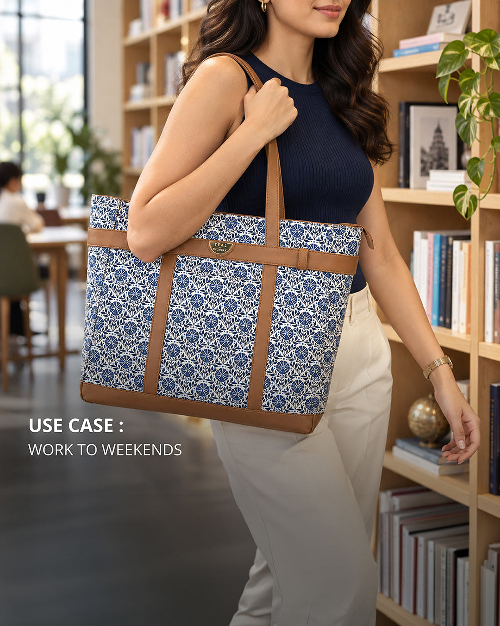Teal by Chumbak Indigo Phool Jaal Laptop Tote
