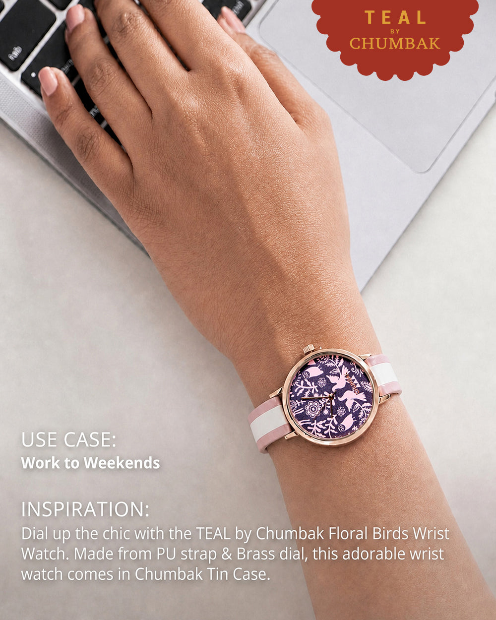 TEAL by Chumbak Floral Birds Wrist Watch- Pink