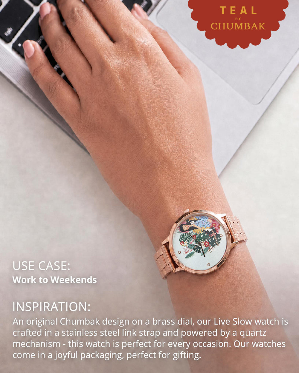 Teal by Chumbak Live Slow Watch,Stainless Steel Link Strap