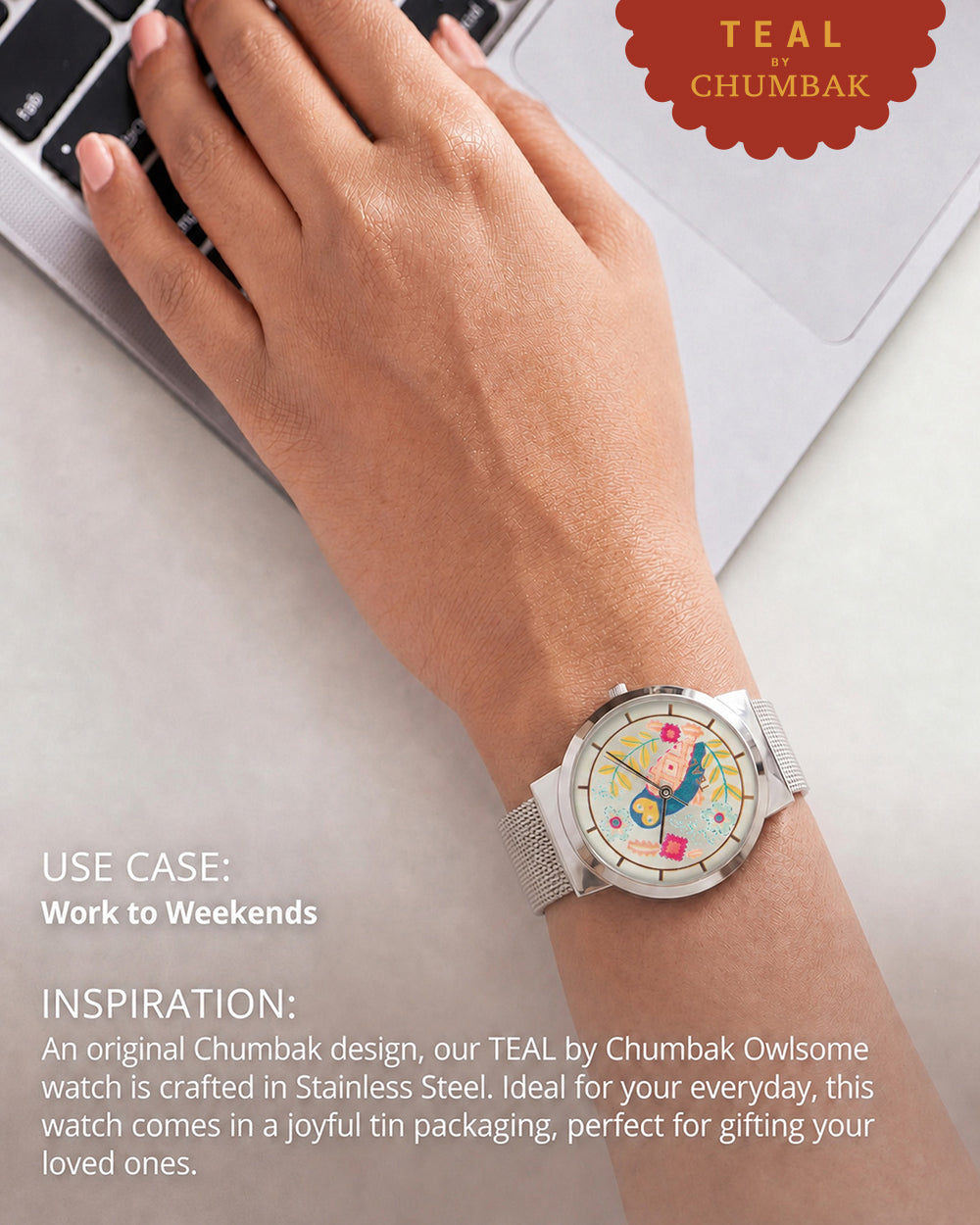 Teal by Chumbak Owlsome Watch | Metal Mesh Strap - Silver