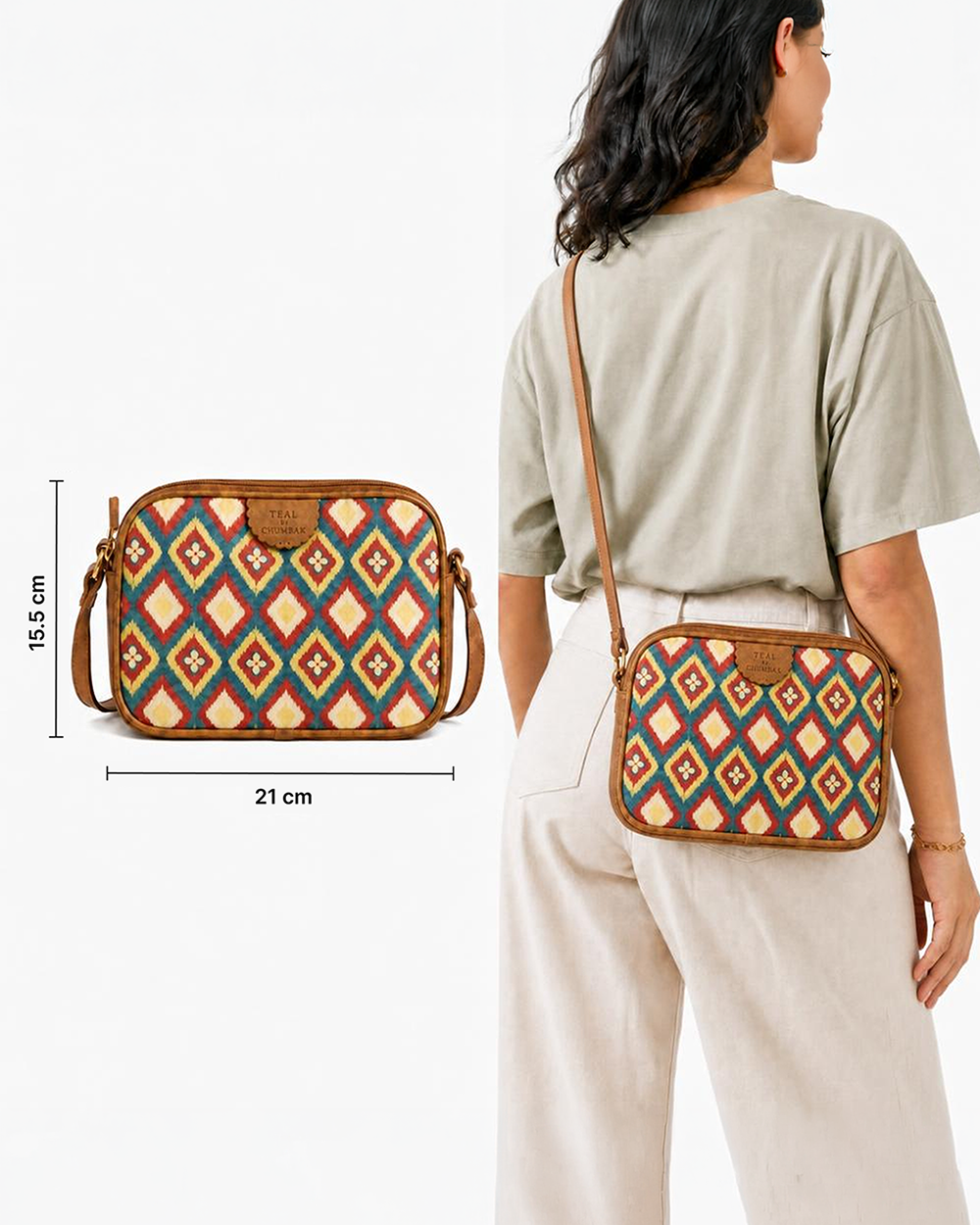TealByChumbak Ikkat Glow Sling Bag