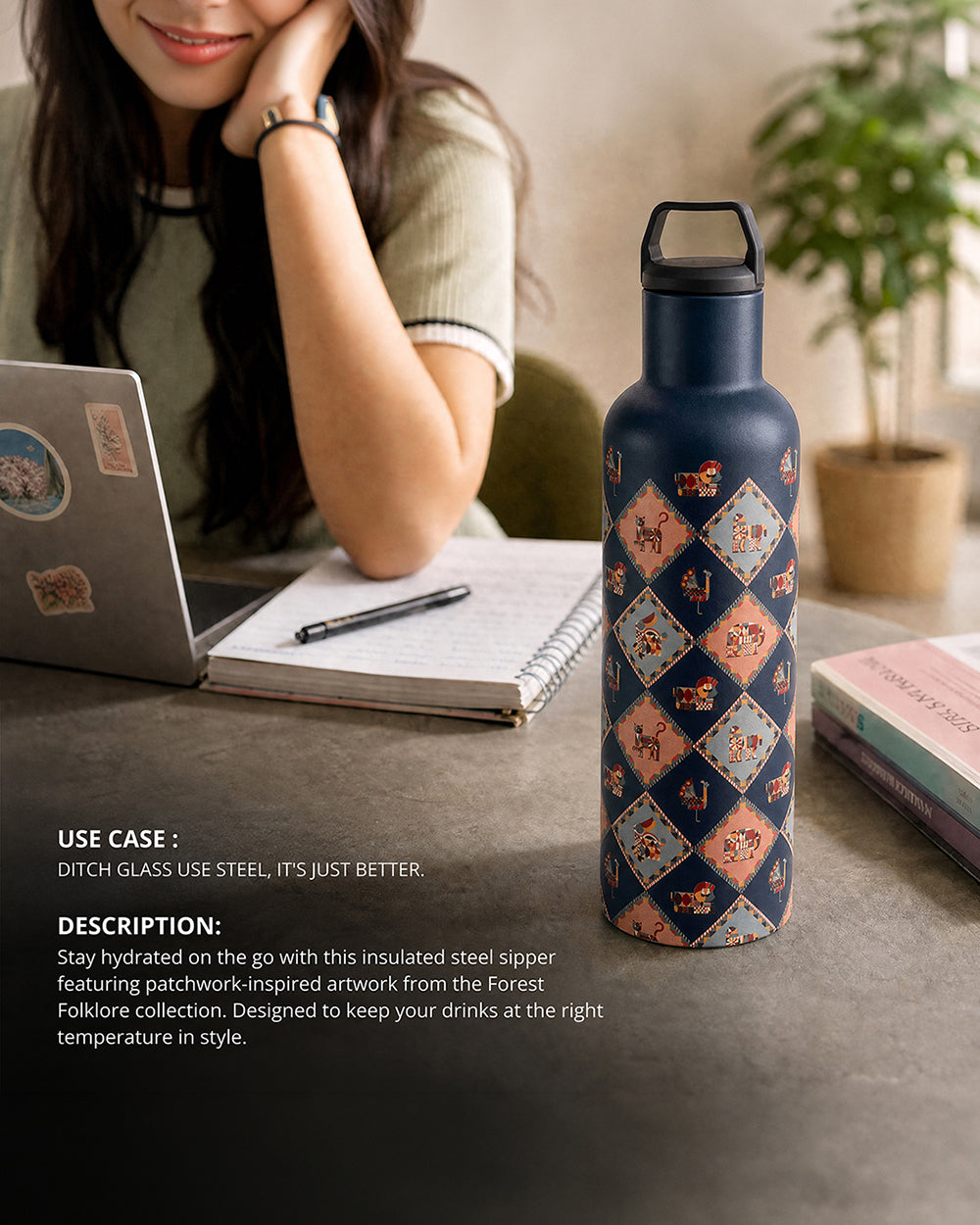 Jungle Jigsaw Insulated Steel Sipper - 900ml | Forest Folklore