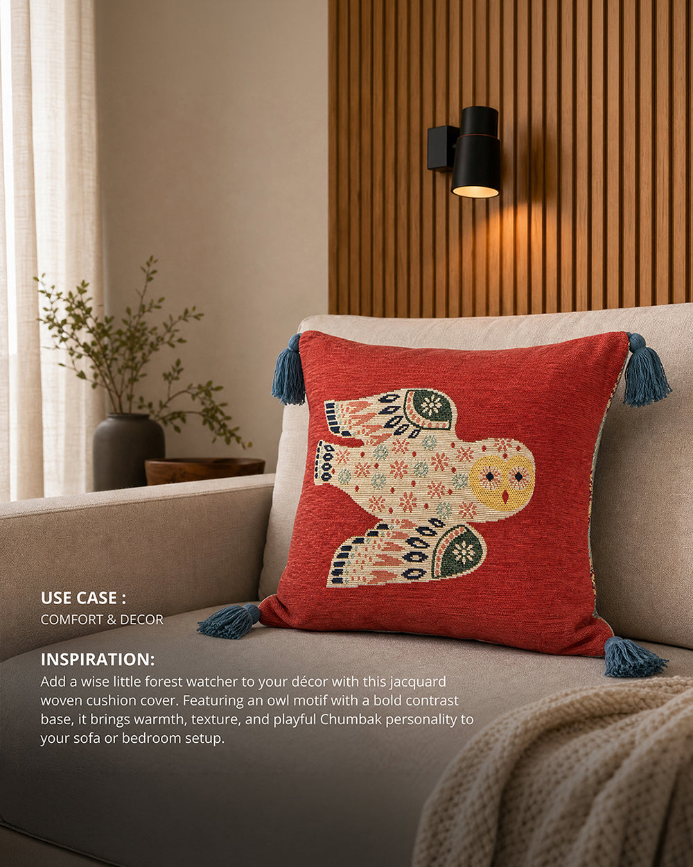 The  Wise Owl jacquard Cushion Cover | Forest Folklore