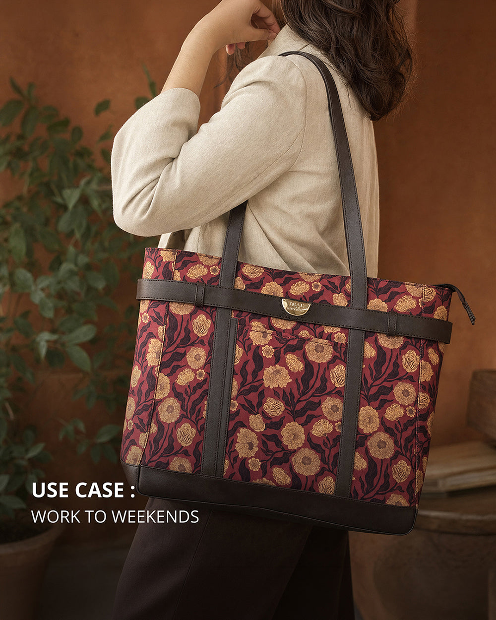 Teal by Chumbak Crimson Marigold Muse Laptop Tote