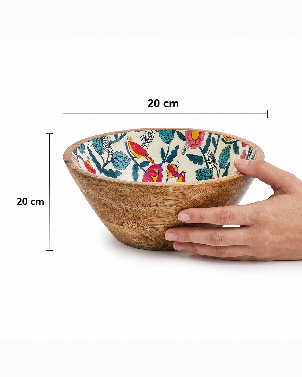Country Wooden Large Bowl -  Floral, 8”x 8” x 3.5”