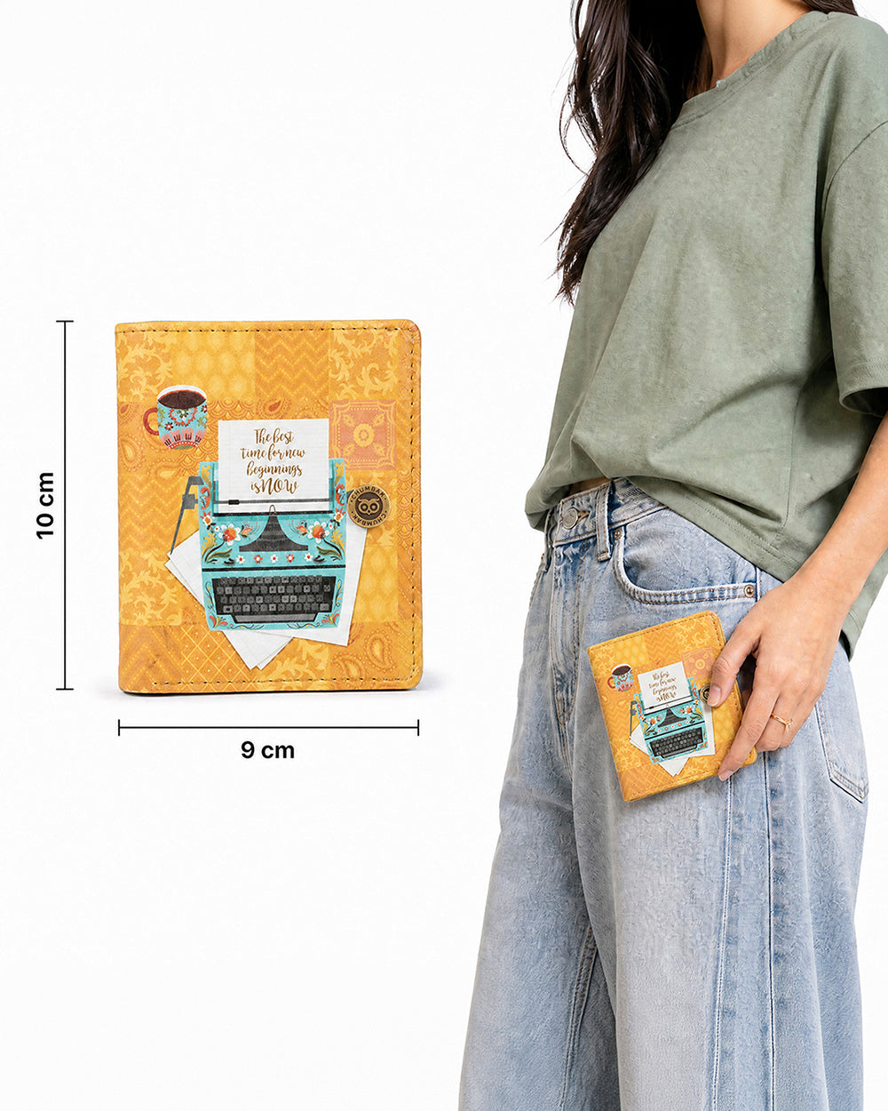 Floral Typewriter Yellow Printed Snap Button Wallet