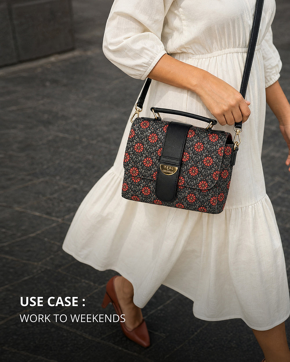 Teal by Chumbak Crimson Phool Duffle Crossbody Bag