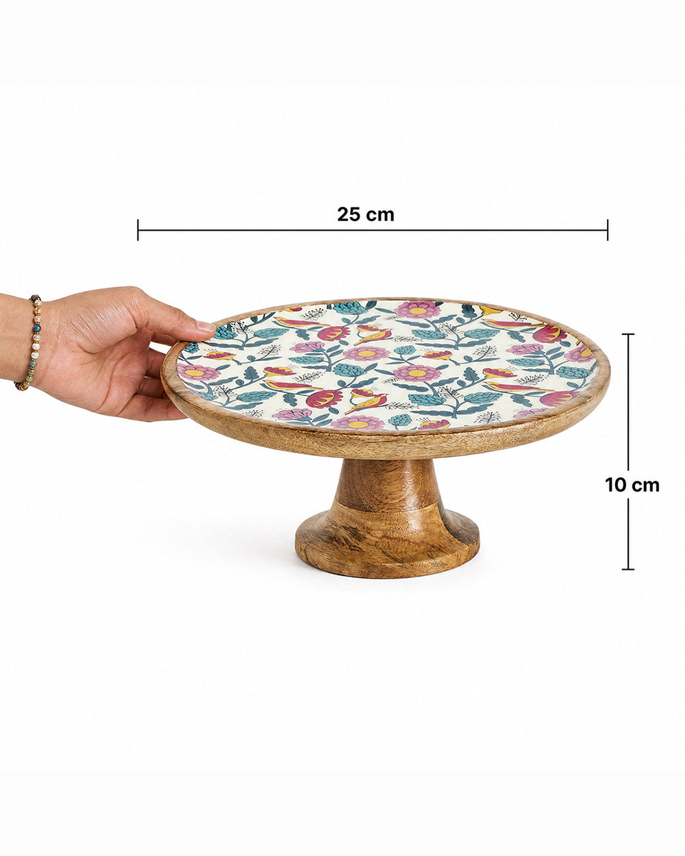 Country Wooden Cake stand -  Floral,  9.74” x 9.74” x 5”