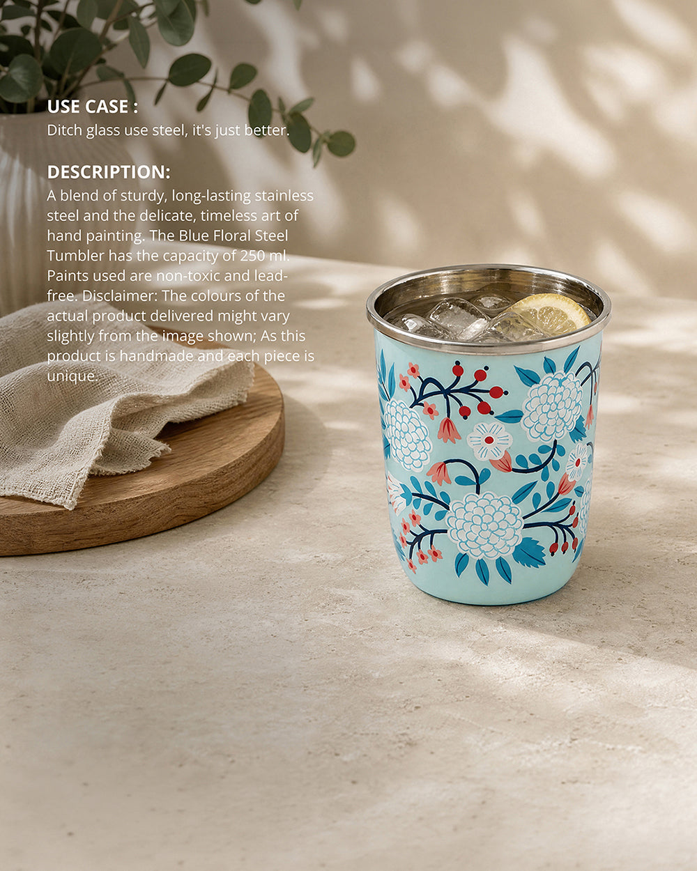 Blue Floral Steel Tumbler Small