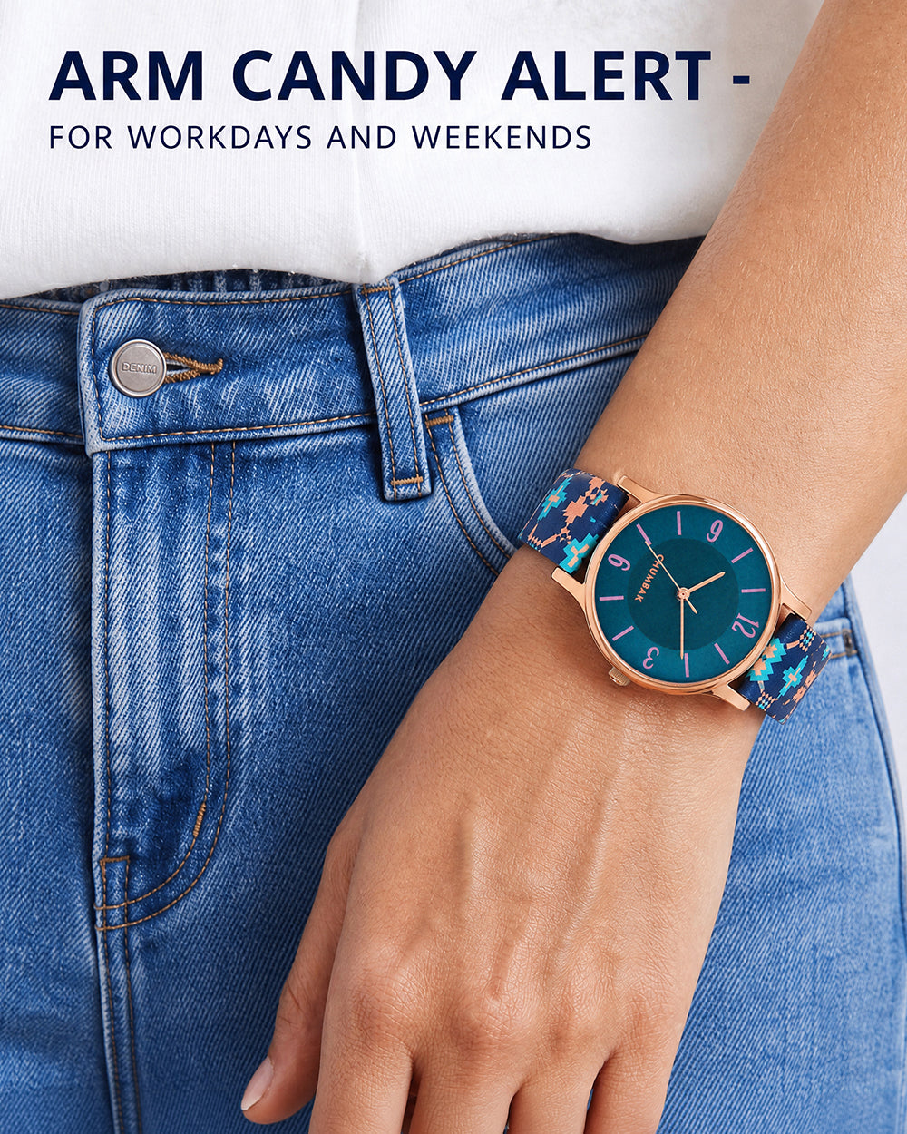 TEAL by Chumbak Ethnic Touch Printed Strap Wrist Watch