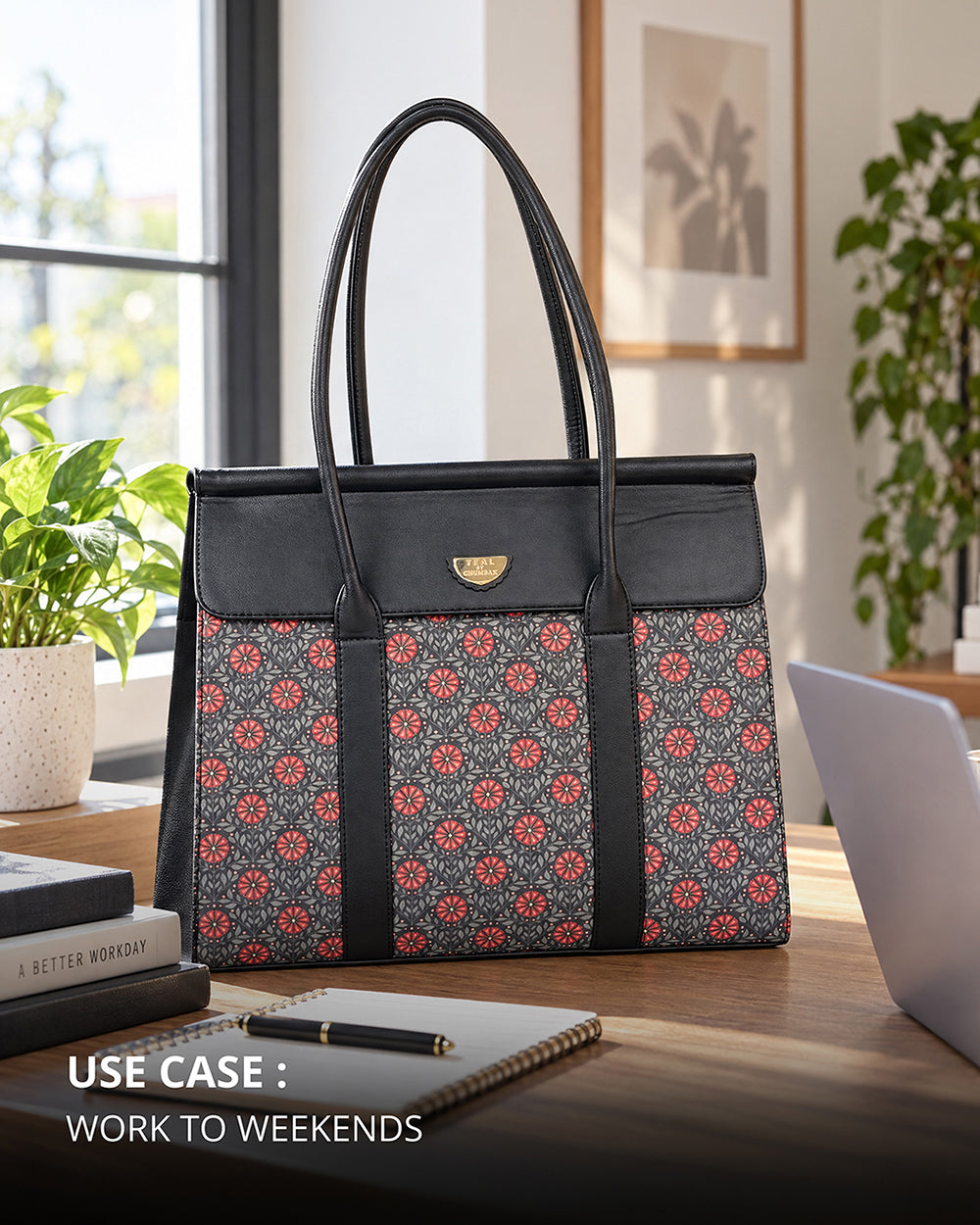 Teal by Chumbak Crimson Phool Jaal Flap Work Tote