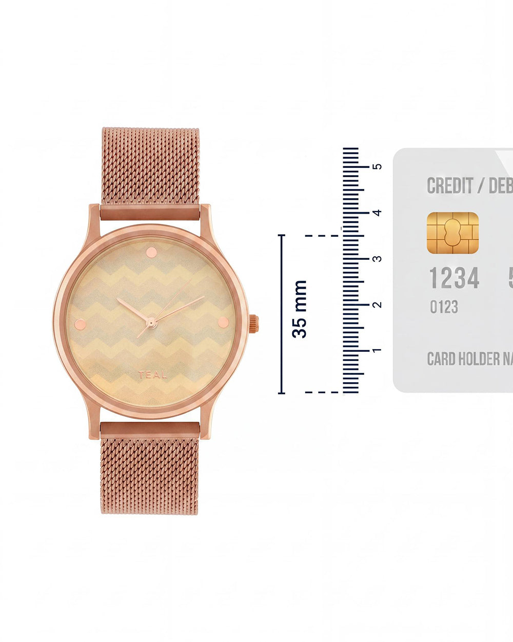 Teal by Chumbak Chevron Watch,Stainless Steel Mesh Strap
