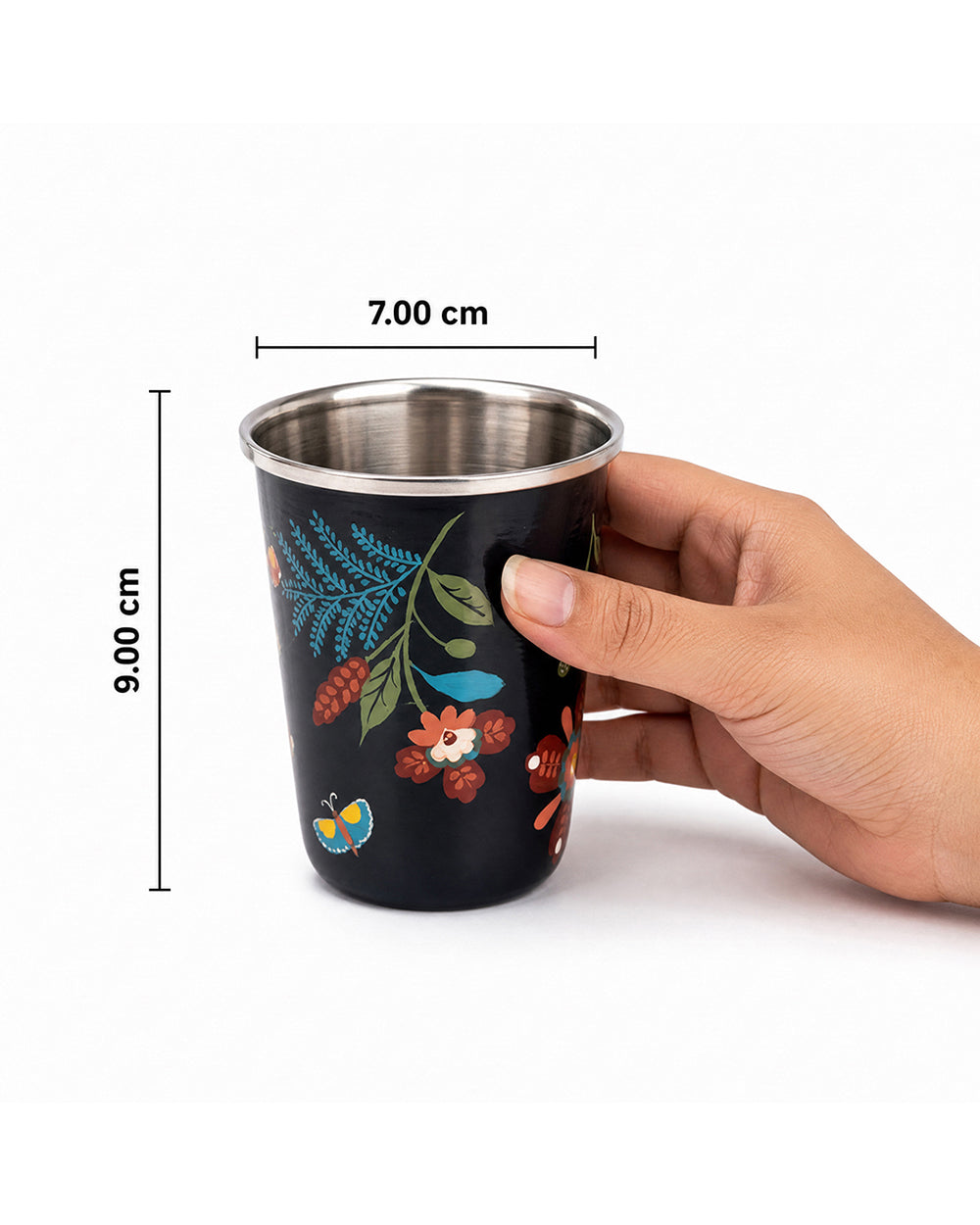Bloom Steel Tumbler - 250 ml, Handpainted| Forest Folklore